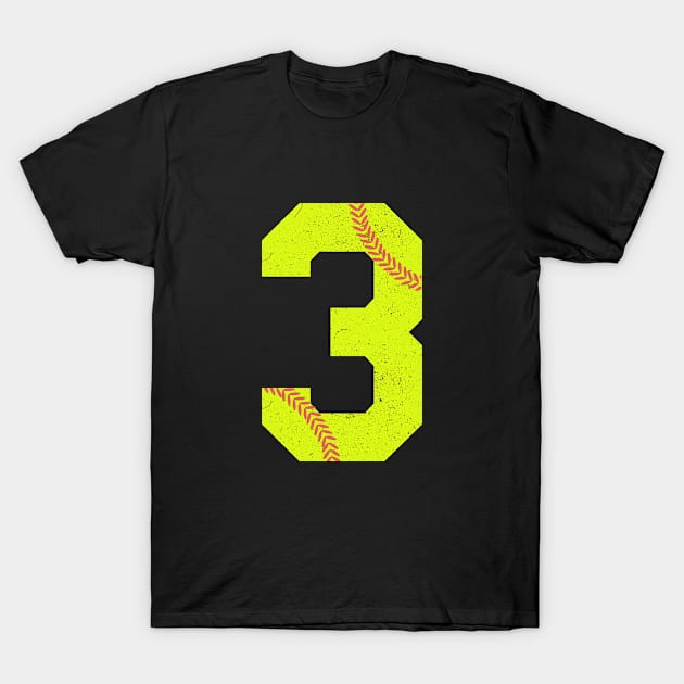 Softball Number 3 T-Shirt by mintipap